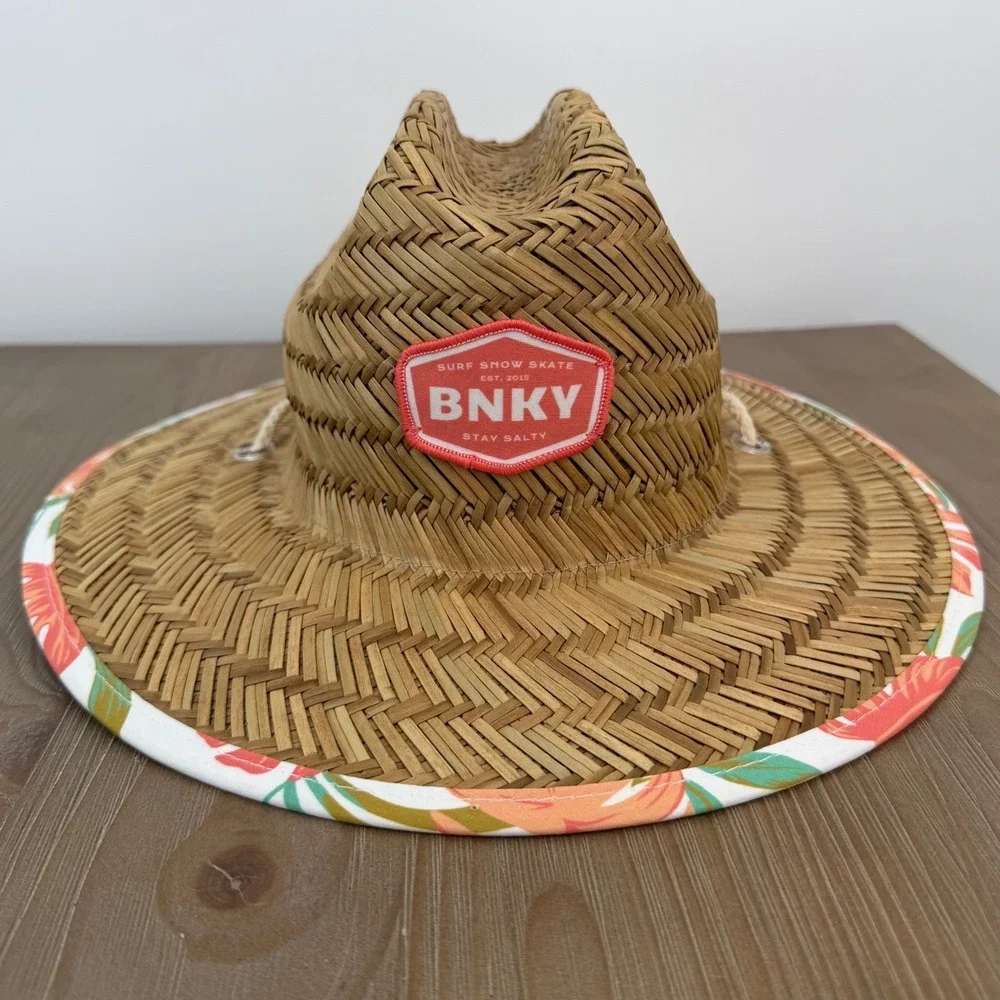 Binky Bro BNKY Toddler Straw Lifeguard Sun Hat Brown Floral Tropical Print Beach